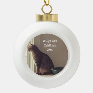 Braune Tabby-Katze Foto-Feiertags-Ornament  Keramik Kugel-Ornament