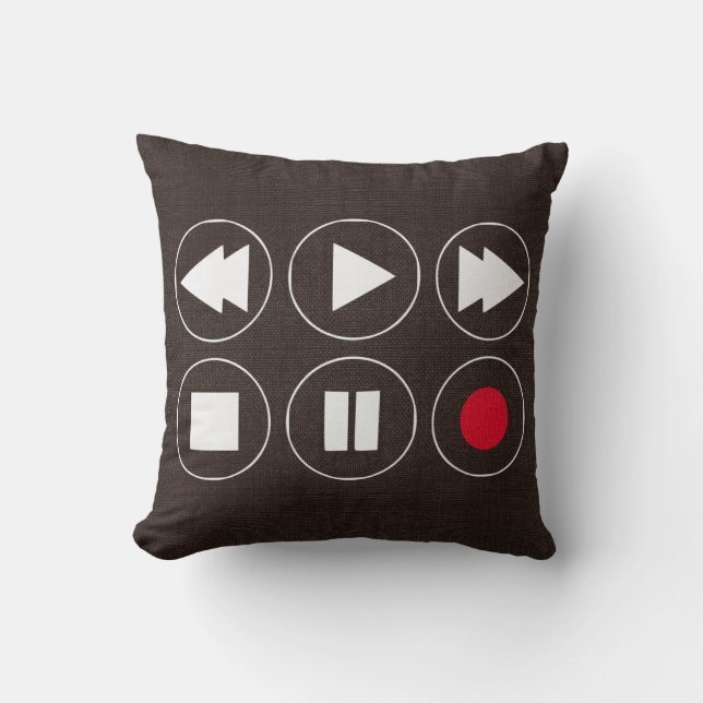 Braune Tech-Icons Rewind Schneller vorwärts Kissen (Vorderseite)