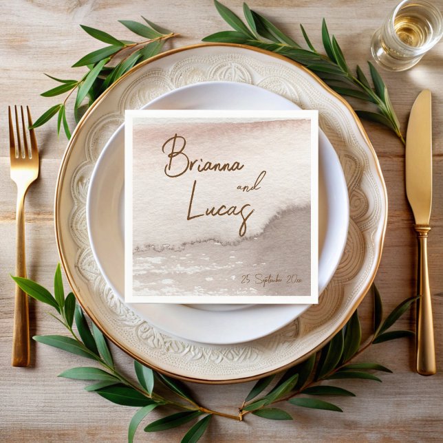 Braune Terracotta Aquarellfarben Hochzeit mit Mono Serviette (Brown terracotta watercolor wedding monogrammed napkins template personalized wedding napkins)