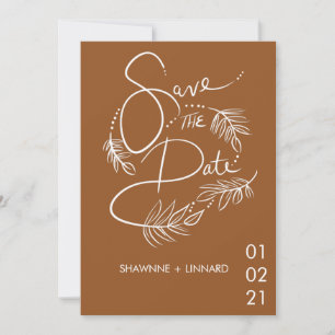 Braune Terrakotta-Boho-Handzeichnung Save the Date Einladung