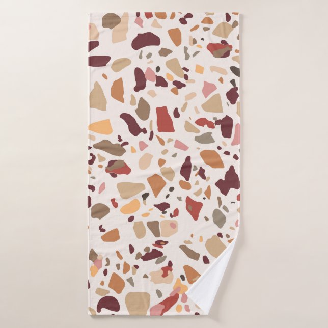 Braune Terrazzo: Vintages, trendiges Muster. Badehandtuch (Badehandtuch)