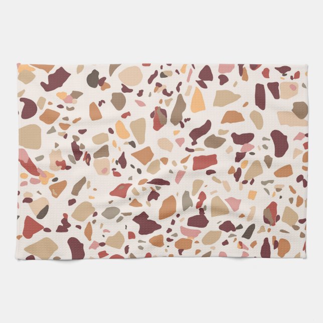 Braune Terrazzo: Vintages, trendiges Muster. Geschirrtuch (Horizontal)