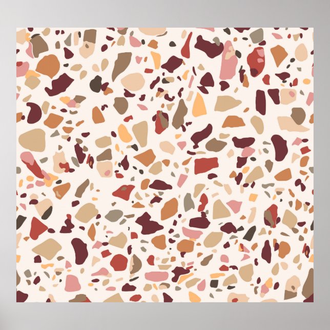 Braune Terrazzo: Vintages, trendiges Muster. Poster (Vorne)