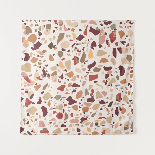 Braune Terrazzo: Vintages, trendiges Muster. Wandteppich (Vorderseite)