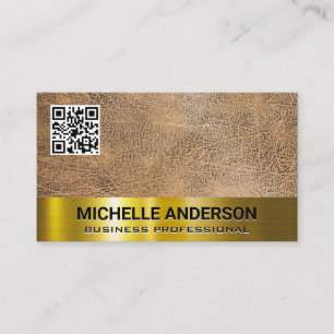 Braune Textur   Gold Metallic Trim QR Code Visitenkarte
