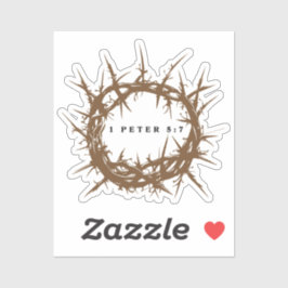 Braune Thornkrone mit Bibelverse 1 Peter 5:7 Aufkleber