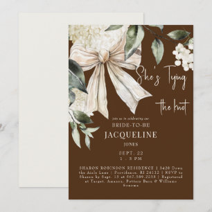 Braune 'Tying the Knot'-Hydrangeen-Hochzeitsdusche Einladung