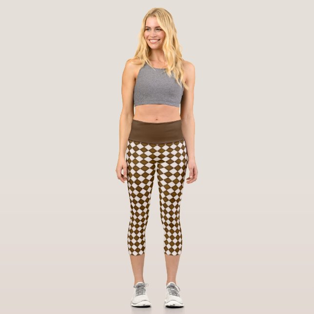 Braune und antike weiße Diamanten Capri Leggings (Vorderseite)