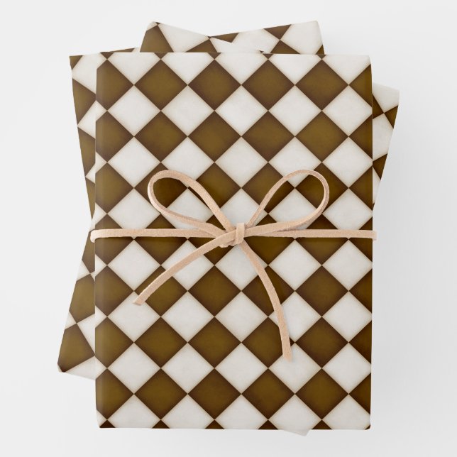 Braune und antike weiße Diamanten Geschenkpapier Set (Beispiel)