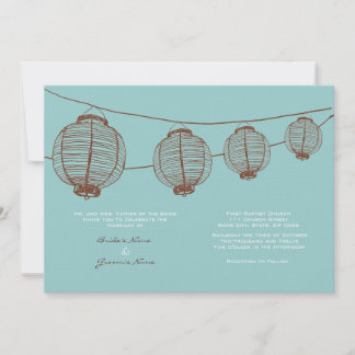 Braune und Aquamarine Laternen zum Hochzeitsempfan Einladung