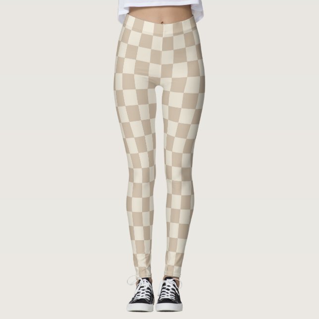 Braune und beige Karton Leggings (Vorderseite)