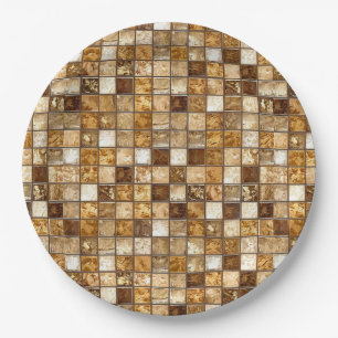 Braune und beige Mosaiksteinwand Pappteller