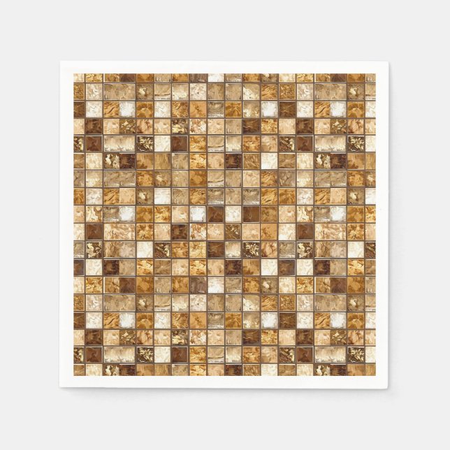 Braune und beige Mosaiksteinwand Serviette (Vorderseite)