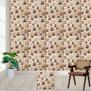 Braune und beige Paw Print Pattern Tile Fliese