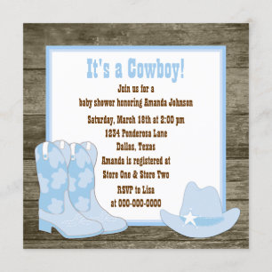 Braune und blaue Cowboystiefel Cowboy-Baby-Party Einladung