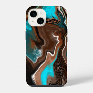 Braune und blaue Marmor-Fluid-Art iPhone 14 Hülle