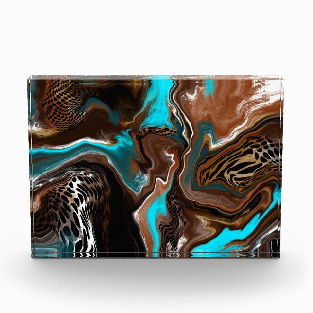 Braune und blaue Marmorflüssigkeit Kunst Fotoblock (Vorderseite)