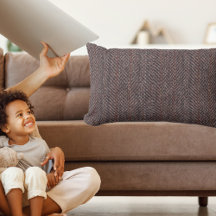 Braune und blaue Tweed-Bildwurzel Kissen Lumbar