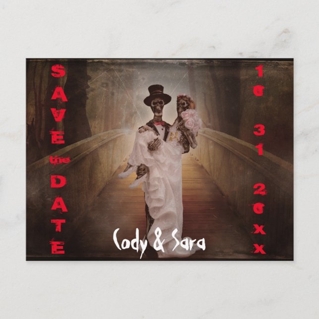 Bräune und Bräutigam Save the Date Ankündigungspostkarte (Vorderseite)