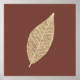 Braune und cremefarbene Skelett-Blatt-Linienkunst Poster