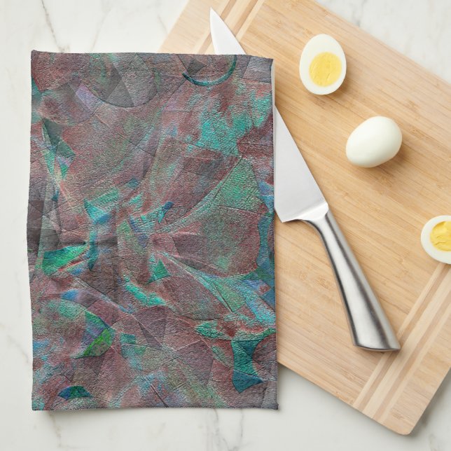 Braune und Cyanflecken auf unfertigen Wandputz Geschirrtuch (Viertel Falte)