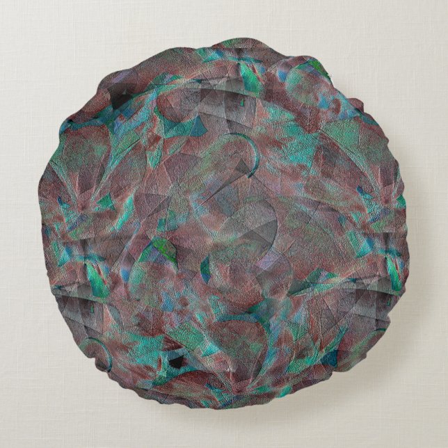 Braune und Cyanflecken auf unfertigen Wandputz Rundes Kissen (Rückseite)