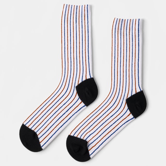 Braune und dunkelblaue Streifen Socken (Linkes Detail)