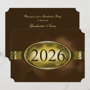 Braune und goldene Blumenknopf-Abschlussfeier 2026 Einladung