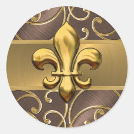 Braune und goldene Filigree Wirbel Lilie Runder Aufkleber