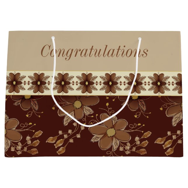 Braune und goldene Flora Große Geschenktüte (Vorderseite)