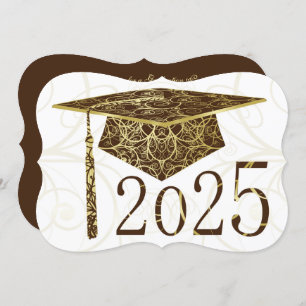 Braune und goldene florale Cap 2025 Graduation Par Einladung