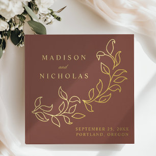 Braune und goldene Folienblätter Hochzeit kaskadie Gästebuch