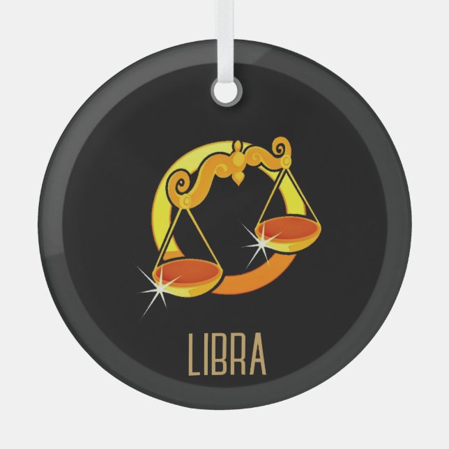 Braune und goldene Libra-Tierzeichen schwarz Ornament Aus Glas (Vorderseite)