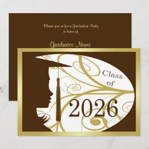 Braune und goldene Silhouette 2026 Abschlussfeier Einladung