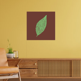 Braune und grüne Skelett-Blatt-Linienkunst Poster
