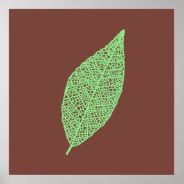 Braune und grüne Skelett-Blatt-Linienkunst Poster