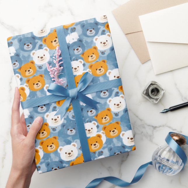 Braune und orange Bärenköpfe | Geschenkpapier (Schenken)