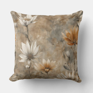 Braune und orange Wildblumen-Blumenmuster Kissen