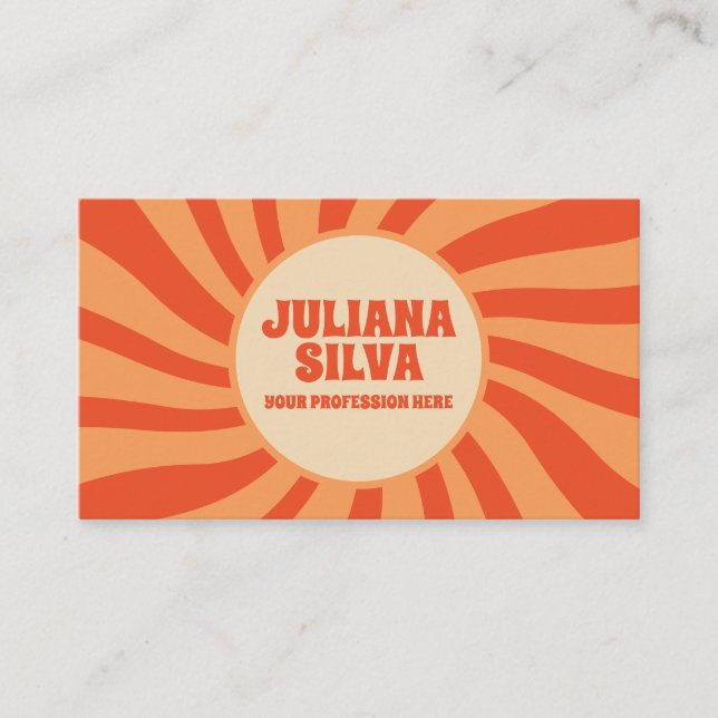 Braune und orangefarbene Retro mit QR-Visitenkarte Visitenkarte (Vorderseite)