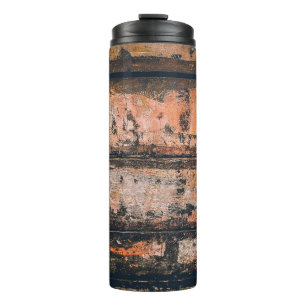 Braune und orangefarbene Tafel Thermosbecher