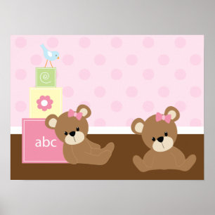 Braune und rosa Bären Kinderzimmer Wanddekoration Poster