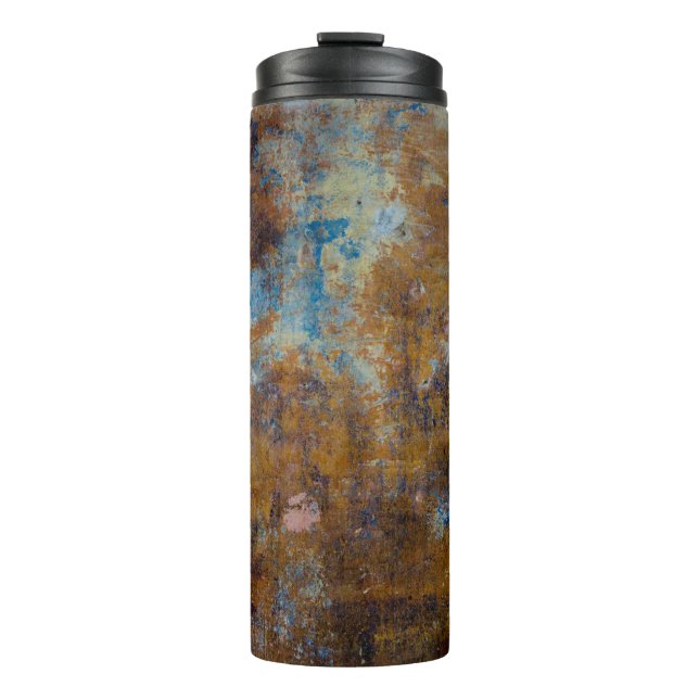 Braune und rosa Holzfläche Thermosbecher (Vorderseite)