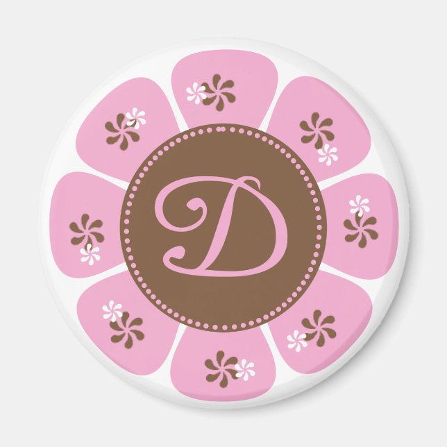 Braune und rosa Monogramm D Magnet (Vorne)