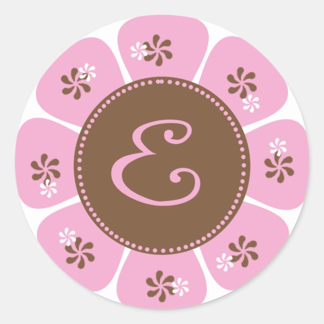 Braune und rosa Monogramm E Runder Aufkleber (Vorderseite)