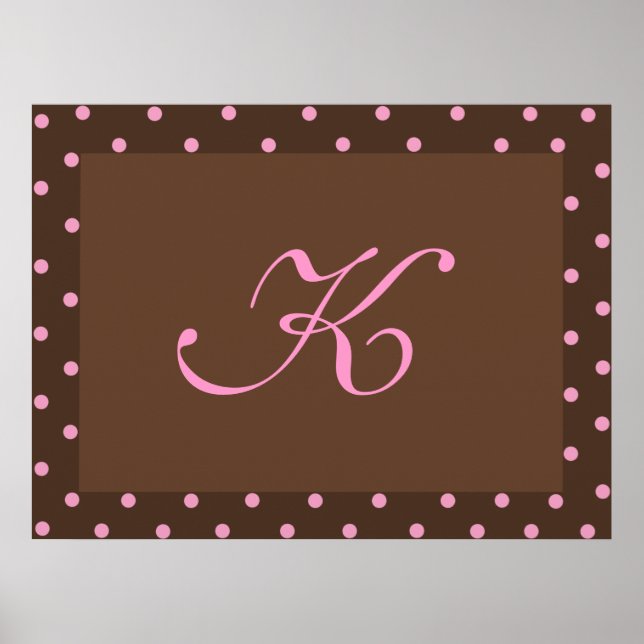 Braune und rosa Polka-Dot-Monogramm-Rahmen Poster (Vorne)