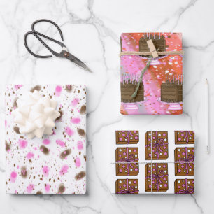 Braune und rosa Schokolade Geburtstagskuchen Geschenkpapier Set