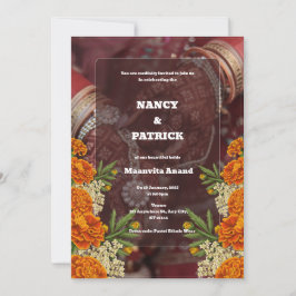 Braune und rote Minimalistische Mehendi Einladung