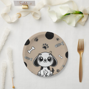 Braune und schwarze Fischknochen Welpenhund Geburt Pappteller