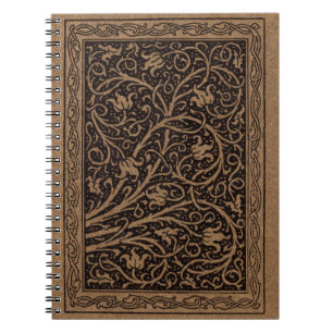 Braune und schwarze Vintage-Blumenwirbel Notizblock