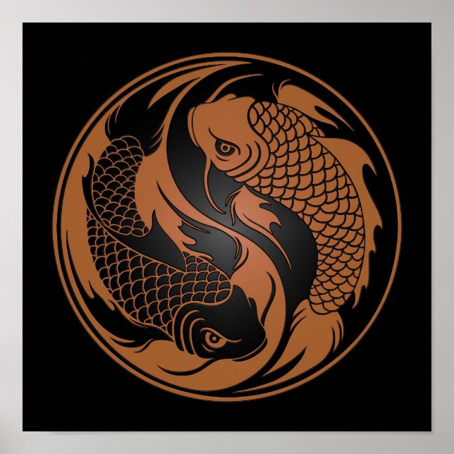 Braune und schwarze Yin Yang Koi Fisch Poster (Vorne)